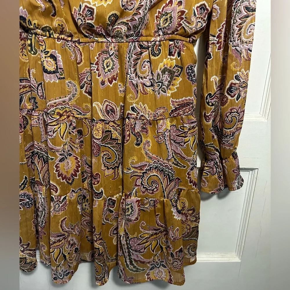 NWOT CITY STUDIO Floral Paisley Dress W/ Belle Long Sleeves Elastic Waist - Picture 12 of 15